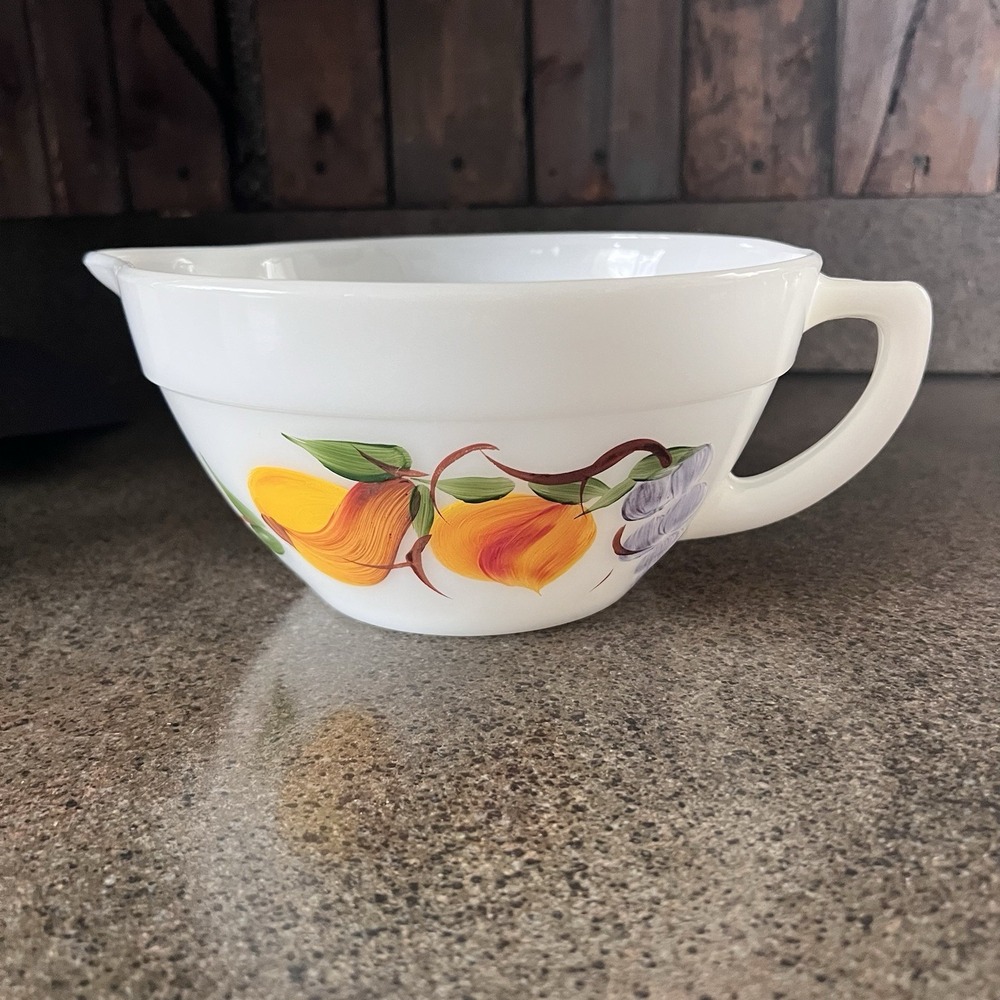 GAY FAD Hand Painted Fruit Milk Glass BATTER BOWL Fire King Anchor Hocking Grape